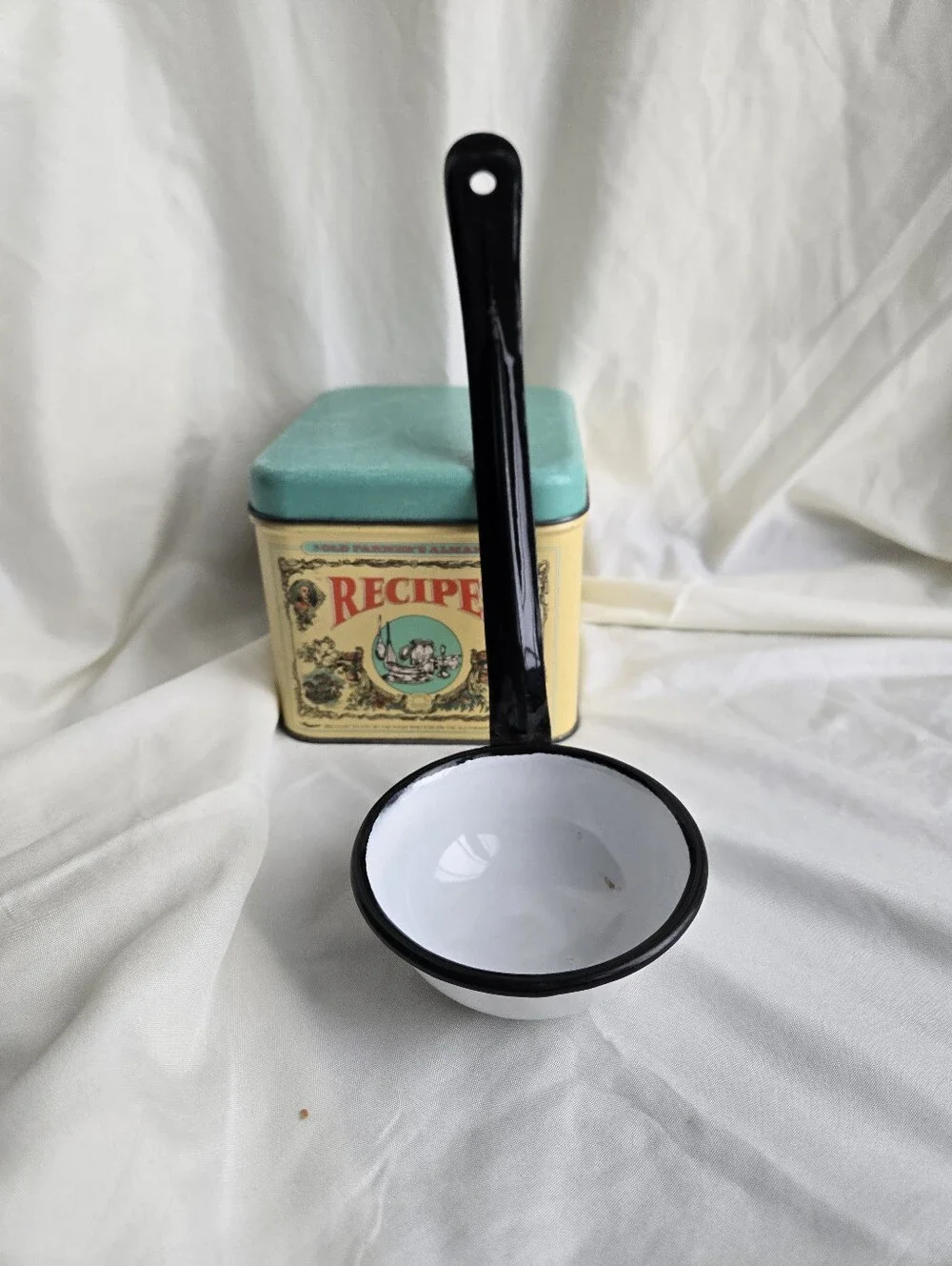 Black and White Enamel Ladle / Vintage Kitchen